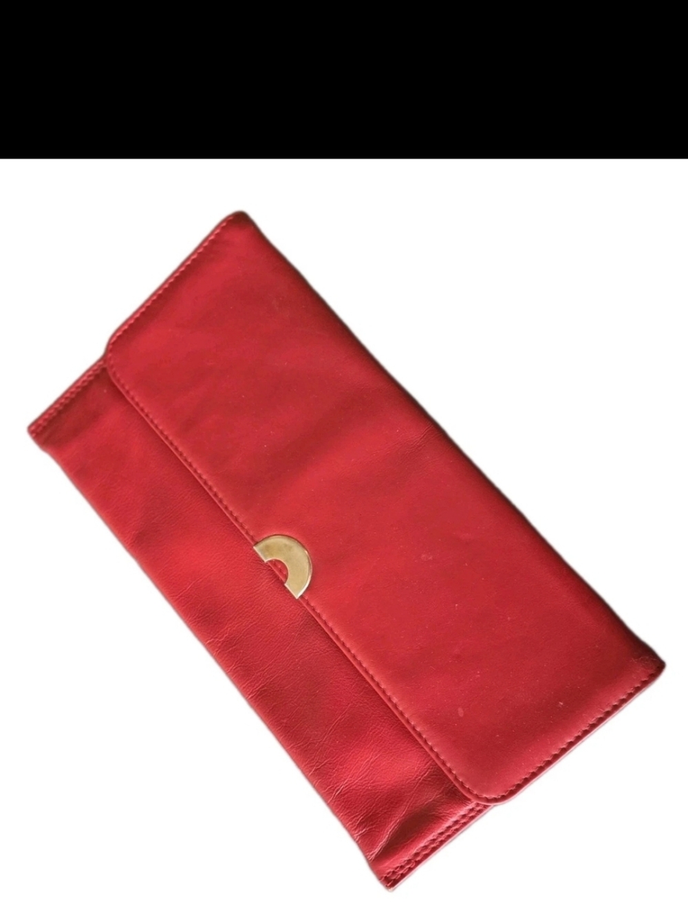 Vintage Mid Century Red Leather Fold-Over Clutch with Gold Accent